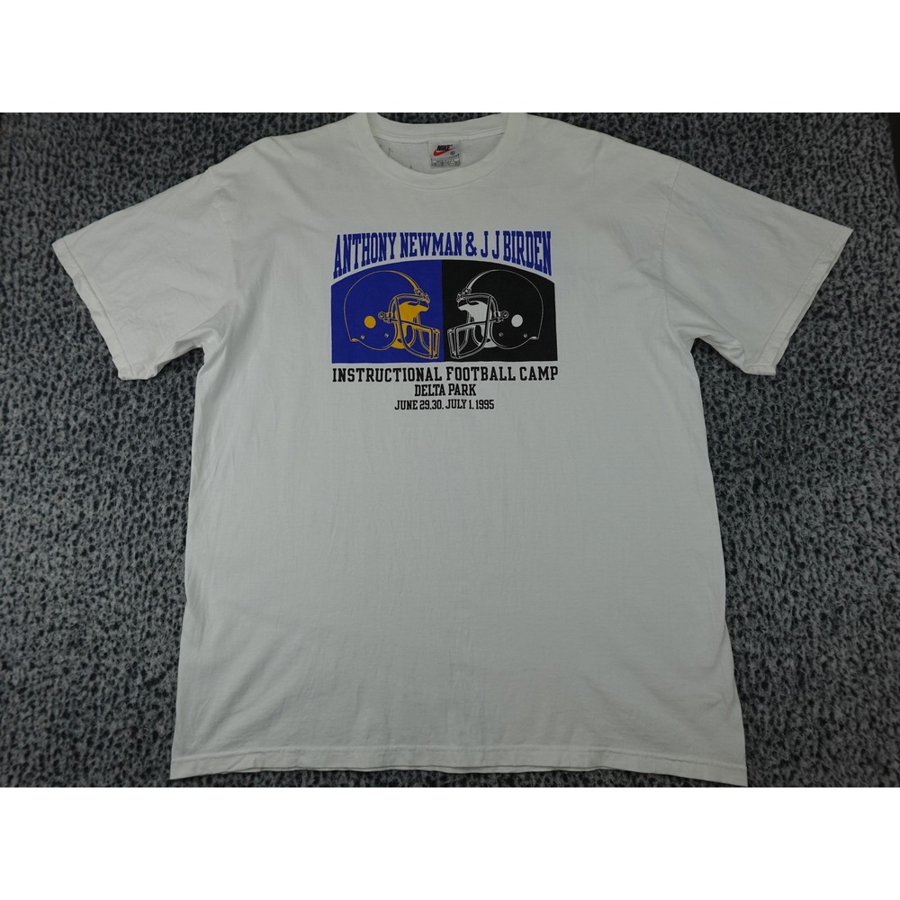 Nike T-Shirt Mens XL White 1995 Anthony Newman JJ‎ Birden Football Camp Signed